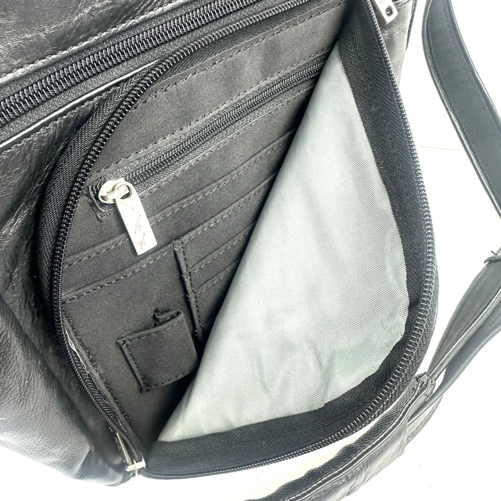 Day Makers Santa Barbara Crossbody Bag Black Leather Heavy Duty Anti Theft‎